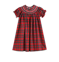 Load image into Gallery viewer, Red Christmas Plaid Smocked Bishop