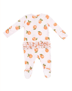 Watercolor Peaches 2-Way Zipper Ruffle Back Footie