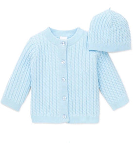 Blue Cable Knit Cardigan with Cap
