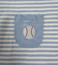 Load image into Gallery viewer, Long Sleeve Blue Striped Romper-Small Pocket Embroidered Baseball
