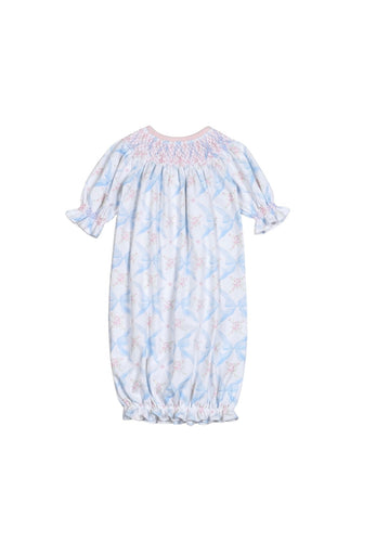 Girls Blue Bows Hand Smocked Pima Gown
