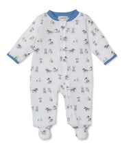 Load image into Gallery viewer, Kissy Kissy Blue Puppies Sleigh Riding Fun Pima Cotton Footie