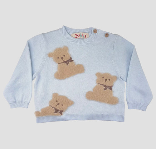Bear Light Weight Knit Sweater-Blue