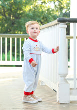 Load image into Gallery viewer, Blue Striped with Red Romper-Gingerbread Appliqué