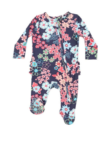 2 Way Zipper Japonisme Blossom Ruffle Floral Footie