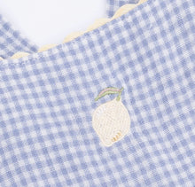 Load image into Gallery viewer, Angel Dear Micro Gingham Blue Blizzard Lemon Appliqué Ric Rac Ruffle Sunsuit Bubble