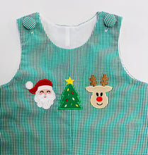 Load image into Gallery viewer, Boys Green Gingham Appliqué Christmas Long Jon Jon