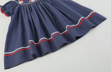 Load image into Gallery viewer, Navy Blue Smocked Santa Bishop