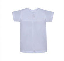 Load image into Gallery viewer, White Ellis Boy Romper-Embroidered Cross