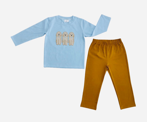 Boys Hank Doodle Blue Top with Brown Pants Set