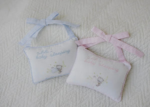Baby Sleeping Bear Door Pillow-Blue Gingham