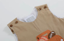 Load image into Gallery viewer, Light Brown Pumpkin Football &amp; Truck Appliqué Overalls