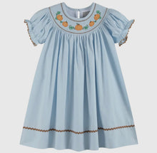 Load image into Gallery viewer, Blue Smocked Pumpkin Bishop Dress
