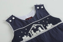 Load image into Gallery viewer, Dark Blue Smocked Nativity Overalls