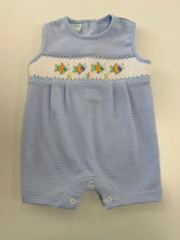 Load image into Gallery viewer, Petit Bebe’s Hand Smocked Blue Striped Fish Jon Jon-Pima Cotton