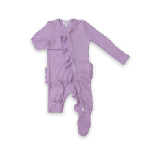 Load image into Gallery viewer, Lavender Ribbed Footie with Ruffles