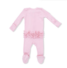 Load image into Gallery viewer, Angel Dear Solid Pink Romance Rose Rib-2 Way Ruffle Front Zipper Footie Pajama