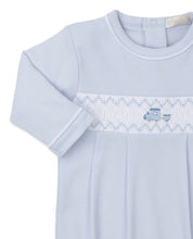 Load image into Gallery viewer, Light Blue Hand Smocked Train Pima Cotton Gown