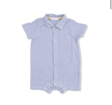 Load image into Gallery viewer, Angel Dear Micro Gingham Blue Blizzard Polo Shortie Romper