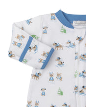 Load image into Gallery viewer, Kissy Kissy Blue Puppies Sleigh Riding Fun Pima Cotton Footie