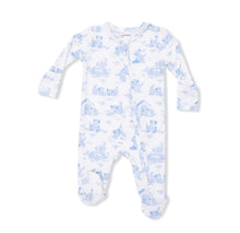 Load image into Gallery viewer, Angel Dear Puppy Toile Blue 2 Way Zipper Pajama Footie