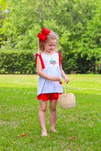 Load image into Gallery viewer, Blue Gingham &amp; Red Ruffles Short Sleeve Strawberry Top &amp; Red Scalloped Short Set
