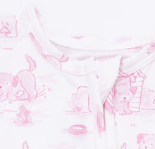 Load image into Gallery viewer, Angel Dear Puppy Toile Pink 2 Way Ruffle Back Zipper Pajama Footie
