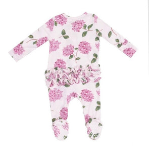 2 WAY ZIPPER RUFFLE FRONT FOOTIE - HYDRANGEAS