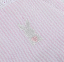 Load image into Gallery viewer, Pink Seersucker Easter Bunny Ruffle Romper