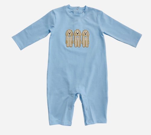 Boys Blue Doodle Dogs Romper-Hank