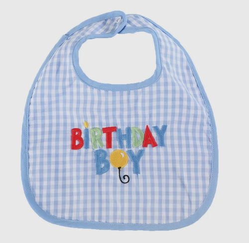 Blue Gingham Birthday Boy Bib