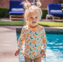 Load image into Gallery viewer, Ruffle Bottoms One Piece Swimsuit with Oranges
