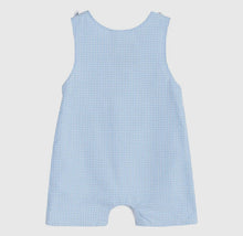 Load image into Gallery viewer, Blue Gingham Smocked Bunny Shortall