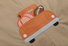 Load image into Gallery viewer, Light Brown Pumpkin Football &amp; Truck Appliqué Overalls
