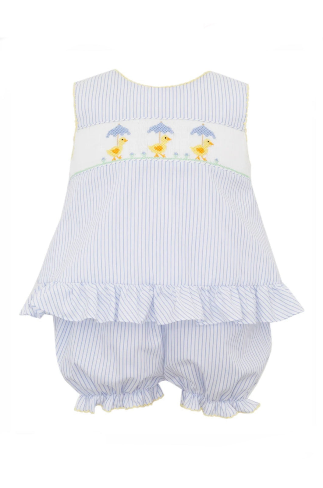 Girl’s Anavini Smocked Ducks Blue Bloomer Set