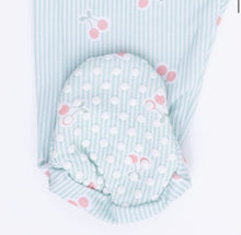 Load image into Gallery viewer, Angel Dear Tiny Cherry Striped 2 Way Ruffle Sleeve Zipper Footie