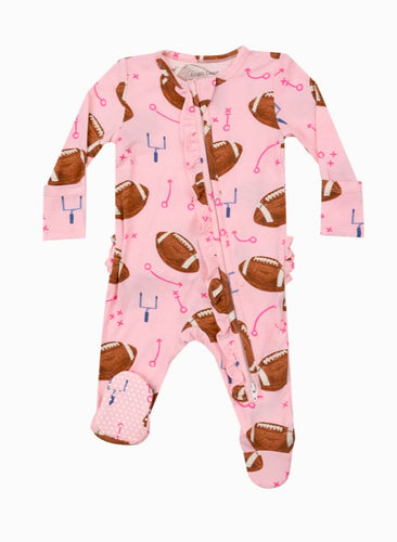 2 Way Zipper Pink Football Footie