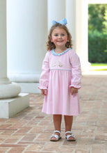 Load image into Gallery viewer, Pink Striped Dress with Light Blue Ruffle-Nativity Embroidery