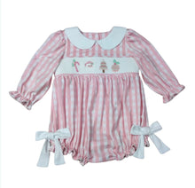 Load image into Gallery viewer, Pink Gingham Christmas Smocked Collared Bubble