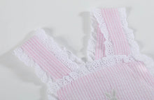 Load image into Gallery viewer, Pink Seersucker Easter Bunny Ruffle Romper