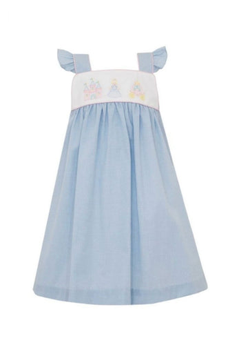 Blue Gingham Hand Embroidered Cinderella Twirl Dress