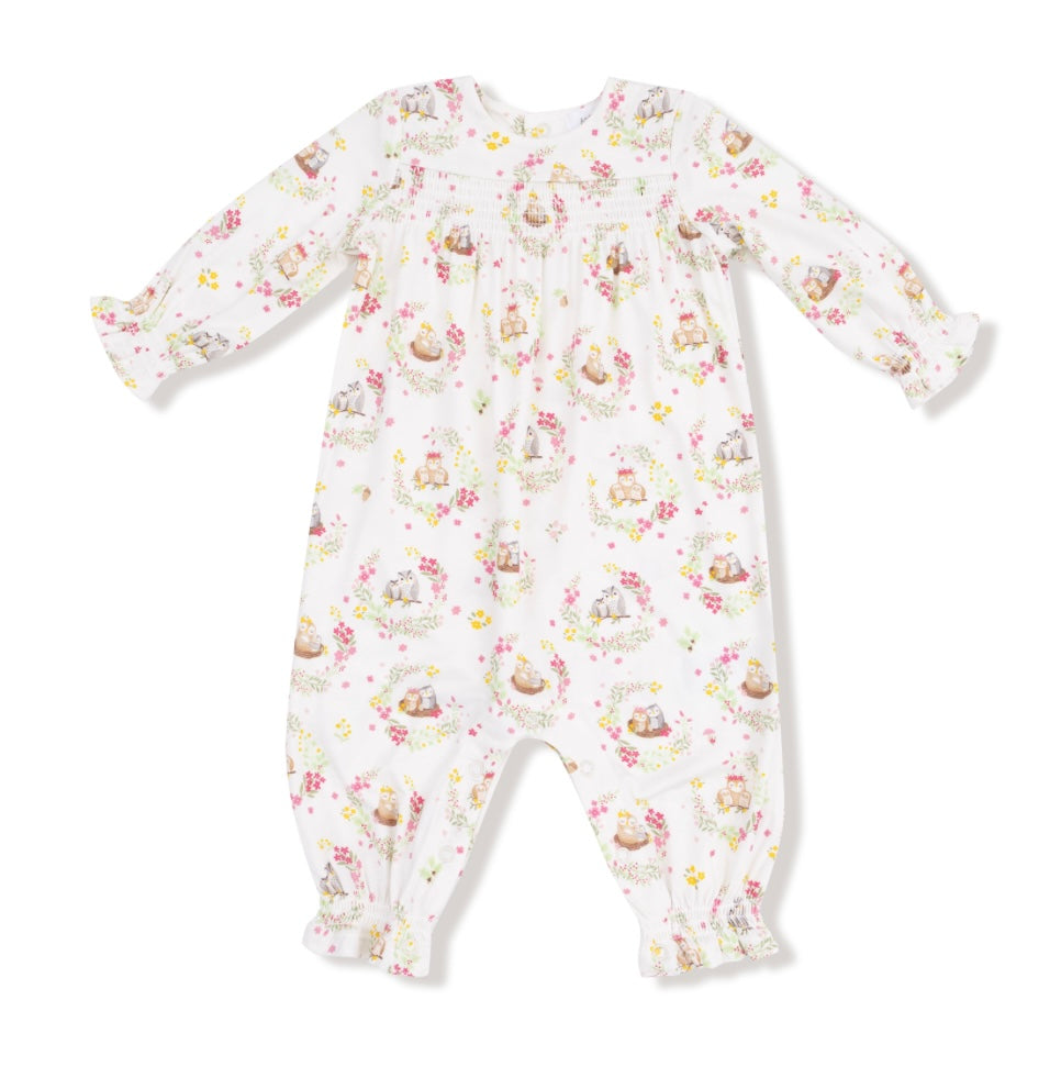 Floral Owl Families Smocked Romper