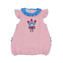Load image into Gallery viewer, Magnolia Baby Little Firecracker Applique Red Ruffle Flutters Bubble