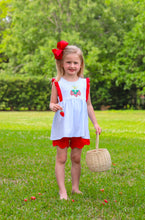 Load image into Gallery viewer, Blue Gingham &amp; Red Ruffles Short Sleeve Strawberry Top &amp; Red Scalloped Short Set