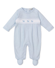 Load image into Gallery viewer, Classic Treasures Puppies Blue Stripe Pima Cotton Footie