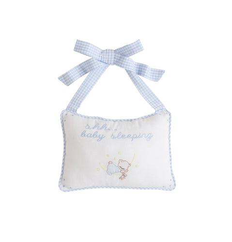 Baby Sleeping Bear Door Pillow-Blue Gingham