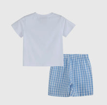 Load image into Gallery viewer, Bunny Family Smocked Tee and Blue Gingham Short Set