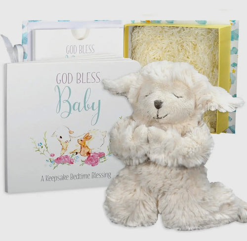 Bearington Collection: God Bless Baby Gift Set w/ Book & Praying Lamb