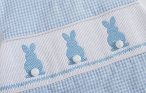 Blue Gingham Smocked Bunny Shortall