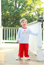 Load image into Gallery viewer, Boys Light Blue Striped Long Sleeve Shirt &amp; Red Pants Set-Gingerbread Appliqué